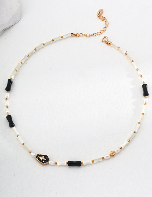 Enamel Midnight Magic Pearl Necklace